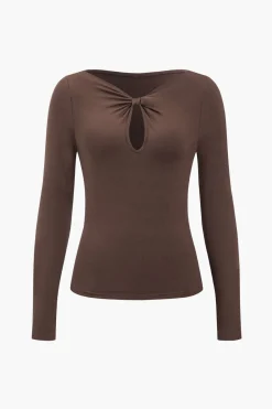 MICAS Long Sleeve Tops|Long Sleeves Tops-Cut Out Knot Long-Sleeve Top BROWN
