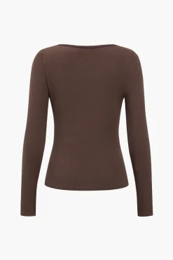 MICAS Long Sleeve Tops|Long Sleeves Tops-Cut Out Knot Long-Sleeve Top BROWN