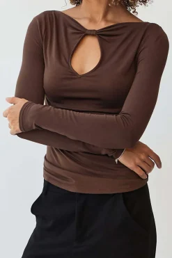 MICAS Long Sleeve Tops|Long Sleeves Tops-Cut Out Knot Long-Sleeve Top BROWN