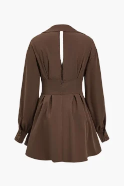 MICAS Mini Dresses|Long Sleeve Dresses-Cut Out Lace Up Long Sleeve Mini Dress BROWN