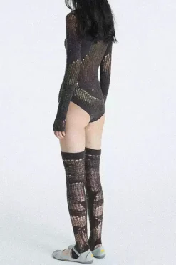 MICAS Bodysuits-Cut Out Long Sleeve Bodysuit BROWN