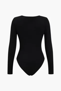 MICAS Bodysuits-Cut Out Long Sleeve Bodysuit BLACK