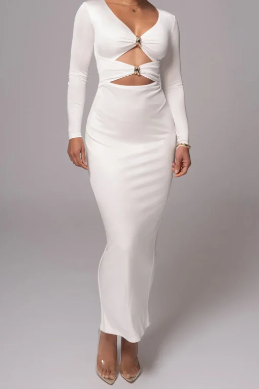 MICAS Long Sleeve Dresses|Maxi Dresses-Cut Out Long Sleeve Maxi Dress SNOW WHITE