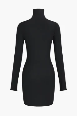 MICAS Long Sleeve Dresses|Mini Dresses-Cut Out Long Sleeve Turtleneck Mini Dress BLACK