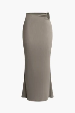 MICAS Skirts-Cut Out Mermaid Maxi Skirt BROWN