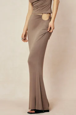 MICAS Skirts-Cut Out Mermaid Maxi Skirt BROWN