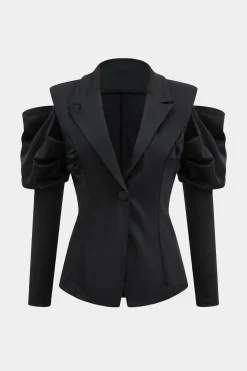MICAS Outerwear|Blazers-Cut Out Notched Lapel Blazer BLACK