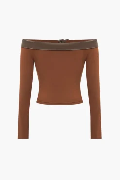 MICAS Long Sleeve Tops|Long Sleeves Tops-Cut Out Off Shoulder Long-Sleeve Top BROWN
