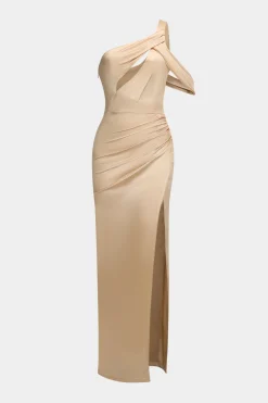 MICAS Midi Dresses-Cut Out One Shoulder Sleeveless Midi Dress WHEAT