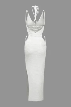 MICAS Knitwear|Knit Dresses-Cut Out Open Knit Backless Halter Maxi Dress
