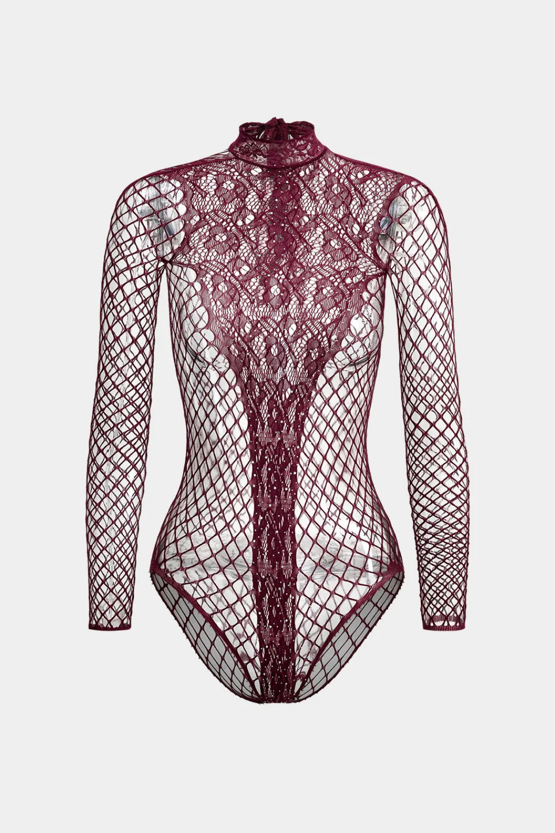 MICAS Bodysuits-Cut Out Rhinestone Long Sleeve Bodysuit