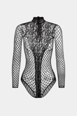 MICAS Bodysuits-Cut Out Rhinestone Long Sleeve Bodysuit