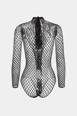 MICAS Bodysuits-Cut Out Rhinestone Long Sleeve Bodysuit
