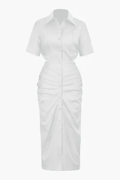 MICAS Midi Dresses-Cut Out Ruched Midi Shirt Dress