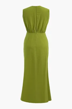 MICAS Maxi Dresses-Cut Out Sleeveless V-Neck Maxi Dress OLIVE