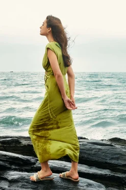 MICAS Maxi Dresses-Cut Out Sleeveless V-Neck Maxi Dress OLIVE