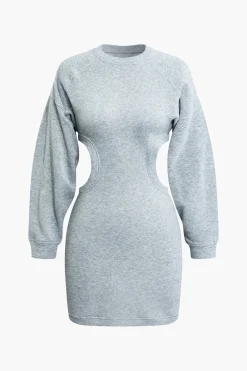 MICAS Long Sleeve Dresses|Mini Dresses-Cut Out Waist Lantern Sleeve Mini Dress