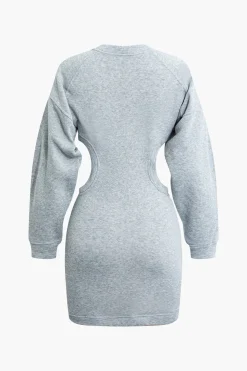 MICAS Long Sleeve Dresses|Mini Dresses-Cut Out Waist Lantern Sleeve Mini Dress