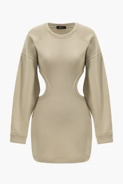MICAS Long Sleeve Dresses|Mini Dresses-Cut Out Waist Lantern Sleeve Mini Dress