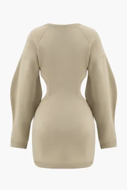 MICAS Long Sleeve Dresses|Mini Dresses-Cut Out Waist Lantern Sleeve Mini Dress
