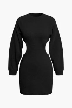MICAS Long Sleeve Dresses|Mini Dresses-Cut Out Waist Lantern Sleeve Mini Dress