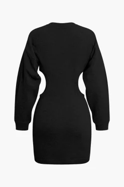 MICAS Long Sleeve Dresses|Mini Dresses-Cut Out Waist Lantern Sleeve Mini Dress