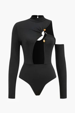 MICAS Skirt Sets-Cutout Bodysuit And High-Slit Skirt Set BLACK