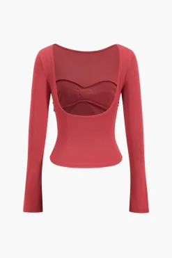 MICAS Long Sleeve Tops|Long Sleeves Tops-3D Floral Backless Long-Sleeve Top RED