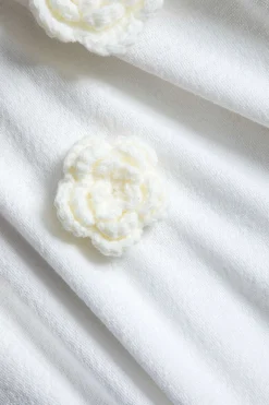 MICAS Long Sleeve Dresses|Knit Dresses-3D Floral Knit Off Shoulder Long Sleeve Dress WHITE