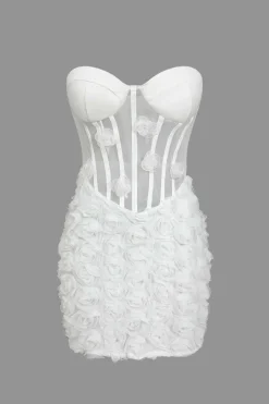 MICAS Mini Dresses-3D Floral Mesh Sheer Strapless Sleeveless Mini Dress