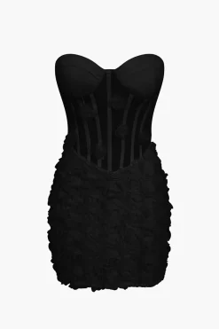 MICAS Mini Dresses-3D Floral Mesh Sheer Strapless Sleeveless Mini Dress