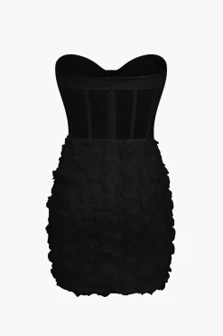 MICAS Mini Dresses-3D Floral Mesh Sheer Strapless Sleeveless Mini Dress