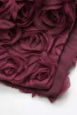 MICAS Midi Dresses-3D Floral Strapless Sleeveless Midi Dress BURGUNDY