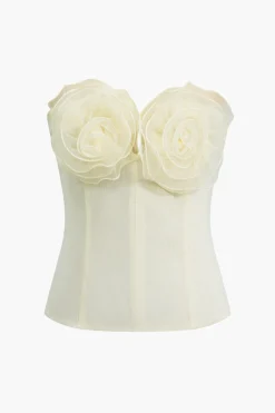 MICAS Tube Tops-3D Floral Strapless Tube Top IVORY