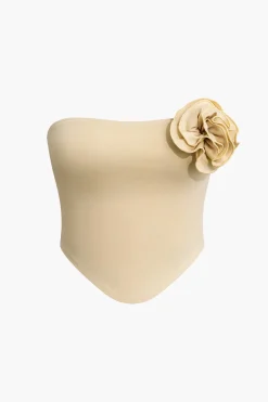 MICAS Skirt Sets|Vacation Sets-3D Floral Tube Top And Knot Mini Skirt Set KHAKI