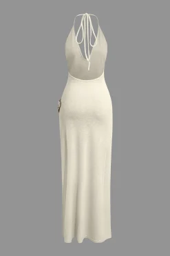 MICAS Maxi Dresses-3D Floral V-Neck Backless Slit Maxi Dress