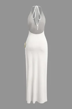 MICAS Maxi Dresses-3D Floral V-Neck Backless Slit Maxi Dress