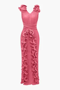 MICAS Midi Dresses-3D Floral V-neck Midi Dress