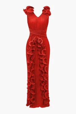 MICAS Midi Dresses-3D Floral V-neck Midi Dress