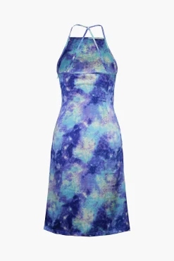 MICAS Mini Dresses-Deep In Outer Space Printed Dress BLUE