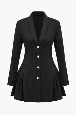 MICAS Mini Dresses|Long Sleeve Dresses-Deep V-neck Long Sleeve Suit Dress BLACK