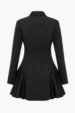 MICAS Mini Dresses|Long Sleeve Dresses-Deep V-neck Long Sleeve Suit Dress BLACK