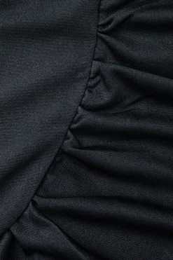 MICAS Maxi Dresses-Deep V-neck Ruched Short Sleeve Maxi Dress BLACK