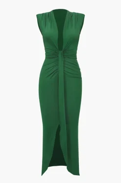 MICAS Midi Dresses-Deep V-Neck Sleeveless Midi Dress