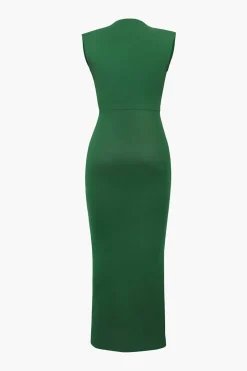 MICAS Midi Dresses-Deep V-Neck Sleeveless Midi Dress