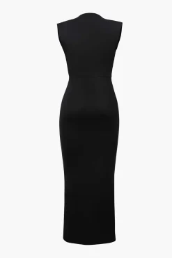 MICAS Midi Dresses-Deep V-Neck Sleeveless Midi Dress