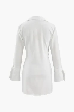 MICAS Mini Dresses-Deep V-neck Wrap Mini Shirt Dress