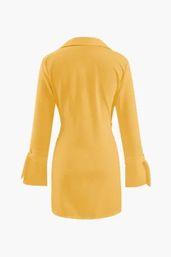 MICAS Mini Dresses-Deep V-neck Wrap Mini Shirt Dress