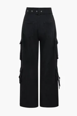 MICAS Jeans-Denim Belted High Waist Multiple Pocket Jeans BLACK