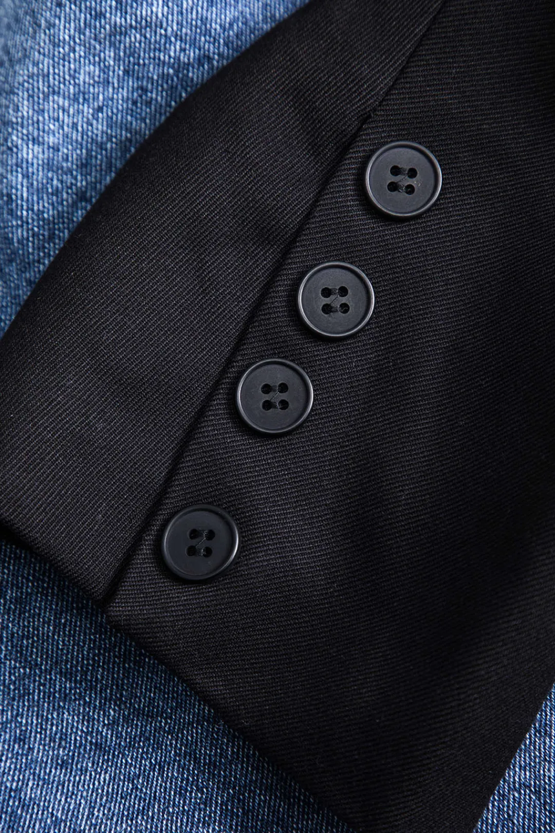 MICAS Outerwear|Outerwear-Denim Button Patchwork Long Sleeve Blazer Contrast Color